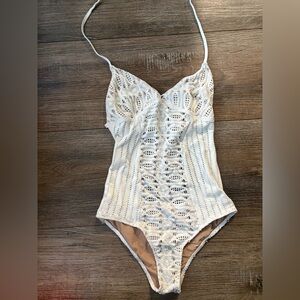NWT FREE PEOPLE Nightcap swimsuit knitted white bikini OnePiece look 2 small